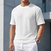 halpa perus t-paidat-Miesten T-paita Lihaspaita Ribbineulos T-paita Lyhythihainen Lyhyt hiha Tiukka pyöreä kaula-aukko Kesä Tavallinen Pintakäsitelty Pit Strip Muoti Suunnittelija Perus Crewneck Kausaliteetti Loma Katu