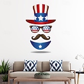 billige USA 250.-2-pakning med patriotisk dørklistremerke til uavhengighetsdagen 4. juli, veggklistremerker med onkel Sam-hatt, solbriller og bart, rød, hvit og blå, selvklebende dekor til hjemmekontor,