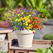 お買い得  造花-16束の造花、屋外用、フェイクプラスチック植物、フェイク低木、緑の小麦草、紫外線耐性、春夏、庭、パティオ、窓、ボックス、オフィス、テーブル、キッチン、ホームデコレーション