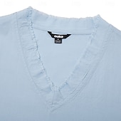  رجالي تي شيرت كتان كم طويل V رقبة الصيف الربيع لون الصلبة عتيق بوهيميان كاجوال حافة خام عطلة شارع فضفاض أبيض زهري أزرق فاتح تي شيرت للرجال