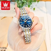 cheap Mechanical Watches-New Olevs Brand Ladies' Business Watch With Luminous Display, Calendar And Week Indication, Fully Automatic Mechanical Movement, Diamond-Set Rhombus Shape, Water-Resistant, Suitable For Casual And Spo