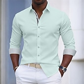 economico Camicie eleganti da uomo-Per uomo Camicia Camicia elegante Camicia con Bottoni Tinta unica Quotidiano Affari Blu chiaro Verde chiaro Blu marino Manica Lunga Collo ripiegato Tutte le stagioni Abbigliamento Patchwork