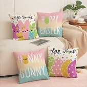 cheap Throw Pillows &amp; Covers-Set of 4 Easter Bunny Egg Pillow Covers Set Linen Throw Pillow Covers Spring Holiday Decorative Cushion Covers