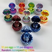 ieftine Paști-Set surpriză cu 10 mini ouă de dragon, dragon de cristal imprimat 3D cu gradient de culoare, figurine drăguțe de pui de dragon, jucării decorative pentru birou, set de cadouri de colecție pentru copii.