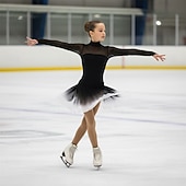 abordables Vestidos de Patinaje Artístico-Vestido de patinaje artístico Chica Patinaje Sobre Hielo Vestidos Negro Gris Ligero Retazos Espalda Abierta Elástico Entrenamiento Competición Ropa de Patinaje Clásico Cristal / Strass Manga Larga