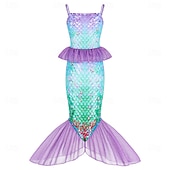 baratos Fantasias para meninas-sereia Princesa sereia Vestidos Fantasia de festa temática Fantasias for Para Meninas Crianças Carnaval Baile de Máscaras Festa Feriado