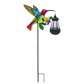 abordables Luces de camino y linternas-Lámpara solar de colibrí para exteriores, luz de camino de jardín con estaca de metal impermeable, decoración de paisaje de patio de 72 cm para patio, césped, granja y jardín.
