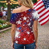  250-jähriges Jubiläum USA Retro Vintage 1980er T-Shirt Ein-Schulter Kurze Ärmel Kostüm Damen 4. Juli Unabhängigkeitstag Erwachsene T-shirt
