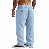 ieftine Clasic-Bărbați Pantaloni de in Pantaloni Pantaloni de vară Pantaloni largi Pantaloni de plajă Cordon Buzunar Talie elastică Simplu Confort Respirabil Lungime totală Casual Zilnic Concediu Vacanță Modă Negru