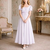 preiswerte Kleid-19. Jahrhundert Regency-Zeit Knöchellänge Kleid Kurze Ärmel Prinzessin Dame Edelfrau Einfarbig Quadrathals Kostüm Damen königlich Halloween Karneval Teegesellschaft LARP Renaissance-Messe Erwachsene