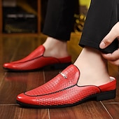 baratos Socas e Mules para Homem-Mocassins masculinos vermelhos em couro sintético – design elegante com perfurações para maior respirabilidade, perfeitos para o escritório, eventos formais e passeios casuais.