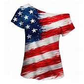 Χαμηλού Κόστους Αριστος-250ή Επέτειος ΗΠΑ Ρετρό / Βίντατζ Δεκαετία '80 Κοντομάνικο Ένας Ώμος Κοντά μανίκια Σημαία ΗΠΑ Φανταχτερή Φόρεμα Γυναικεία 4η Ιουλίου Ημέρα της ανεξαρτησίας Ενηλίκων Φανέλα