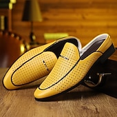 baratos Socas e Mules para Homem-Mocassins masculinos vermelhos em couro sintético – design elegante com perfurações para maior respirabilidade, perfeitos para o escritório, eventos formais e passeios casuais.