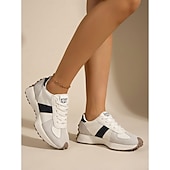 billiga Damsneakers-dam retro vit &amp;grå platåsneakers - avslappnade grova pappaskor med svart kontrastrand för dagligt streetwear, urban pendling &amp;stadsvandring