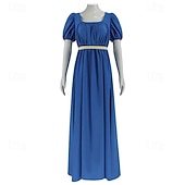 preiswerte Kleid-19. Jahrhundert Regency-Zeit Knöchellänge Kleid Kurze Ärmel Prinzessin Dame Edelfrau Einfarbig Quadrathals Kostüm Damen königlich Halloween Karneval Teegesellschaft LARP Renaissance-Messe Erwachsene