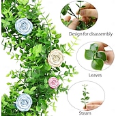 tanie Rośliny sztuczne i zieleń-6 szt. sztucznych eukaliptusów, sznur eukaliptusa, 6 stóp, liście eukaliptusa, zielona girlanda na wesele, kolację, dom, zielona