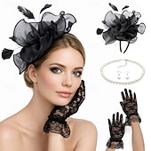 economico Fascinatori &amp; Cappelli-Set Derby Guanti Copricapo Collana con accessori Costume Per donna Mascherata Matrimonio Ascot Festival delle corse di cavalli Adulti Copricapo Guanti Orecchini