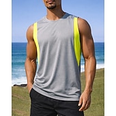 お買い得  ランニングTシャツとタンクトップ-男性用 カラーブロック ワークアウトタンクトップ ランニングタンクトップ スポーツトップ 夏 パッチワーク ノースリーブ 速乾性 吸汗性 高通気性 ジムトレーニング ウォーキング ジョギング スカイブルー ダークグレイ ライトグレー スポーツウェア アクティブウェア