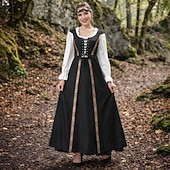 economico Vestito-Retrò Vintage Medievale Rinascimento Lunghezza al pavimento Vestito Lunghe Vichingo Allacciato Costume Per donna Fantasia Halloween Carnevale Fiera Rinascimentale LARP Festa a tema retrò Adulti