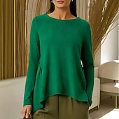  Femmes T-shirt Couleur Unie Graphique Uni Élégant ancien Mode manche longue Col ras du cou Col rond Hauts Longs Quotidien Sports Week-end Bleu Ciel Marron café Rose Claire Vert Été Printemps Automne