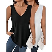  Confezioni multiple 2 pezzi Femminile Scollo a V Senza Maniche Bianco + nero Canotta Gilet Maglietta senza maniche Tinta unica Casuale Quotidiano Poliestere Estate