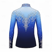 abordables Disfraces de Patinaje Artístico para Niños y Hombres-Top de patinaje artístico Hombre Patinaje Sobre Hielo Tops Azul Retazos Elástico Entrenamiento Competición Ropa de Patinaje Clásico Cristal / Strass Manga Larga Patinaje sobre hielo Patinaje artístico