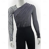 رخيصةأون أزياء التزلج على الجليد للأولاد والرجال-توب للتزلج الفني على الجليد رجالي تزلج على الجليد كنزات رمادي بقع قابل للبسط التدريب منافسة ملابس التزلج كلاسيكي الكريستال / حجر الراين كم طويل التزحلق على الجليد الرقص على الجليد