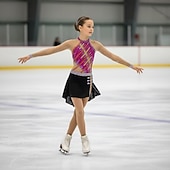 preiswerte Eiskunstlaufkleider-Eiskunstlaufkleid Mädchen Eislaufen Kleid Rosenrot Patchwork Offener Rücken Dehnbar Training Wettbewerb Eiskunstlaufkleidung Klassisch Kristall / Strass Langarm Eislaufen Eiskundstlauf