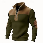 abordables Sudaderas Básicas_-Hombre Sudadera Pull-over Sudadera con un cuarto de cremallera Punto acanalado Albaricoque Negro Blanco Verde Trébol Cuello Mao Plano Retazos Bloque de Color Con Texturas Casual Diario Deporte Ropa