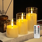 economico Luci di candela-3 candele a led senza fiamma con telecomando, candele di cera senza fumo per proposte di matrimonio, feste, cene, illuminazione ambientale, alimentate a batteria AAA, decorazioni per la casa