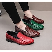 abordables Mocasines-Zapatos sin cordones con estampado de cocodrilo rojo de piel sintética para hombre, elegantes y cómodos para ocasiones formales e informales.