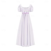 preiswerte Kleid-19. Jahrhundert Regency-Zeit Knöchellänge Kleid Kurze Ärmel Prinzessin Dame Edelfrau Einfarbig Quadrathals Kostüm Damen königlich Halloween Karneval Teegesellschaft LARP Renaissance-Messe Erwachsene