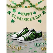  Мужские кроссовки с принтом в виде клевера ко Дню Святого Патрика – стильные. &Удобные парусиновые туфли на шнуровке с зеленым цветочным рисунком, идеально подходящие для празднования Дня Святого