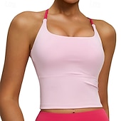baratos Sutiã Esportivo-Mulheres Sustentação Média Regata com Bojo Sutiã de corrida Delgado Good Top Acolchoado Academia Exercício Corrida Leve Elástico Respirável Amarelo Rosa claro Azul Cor Sólida