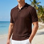 economico Polo classica da uomo-Per uomo Polo Testurizzato Casuale Affari Colletto Polo a Coste Manica Corta Moda Essenziale Tinta unica Testurizzato Bottoni Estate Primavera &amp; Autunno Vestibilità regolare Nero Marrone Verde Blu