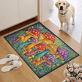 cheap Doormats-Faux-Embroidered Mushroom Doormat Magical Vibrant Forest of Colorful Toadstools Welcome Mat for Entryway