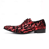 tanie Elementarne Buty Eleganckie-Oryginalne skórzane, czerwone, męskie buty wizytowe z artystycznym nadrukiem, wyjątkowe obuwie designerskie na ślub, wygodne i modne na dzień ślubu