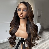 cheap Human Hair Lace Front Wigs-Remy Human Hair 5x5 Closure 13x4 Lace Front Wig Free Part Brazilian Hair Wavy Brown Natural Wig 150% 180% Density with Baby Hair Highlighted / Balayage Hair Natural Hairline Glueless For Women Long