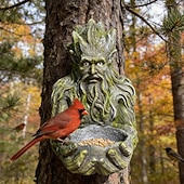 billiga Utomhusvägghängningar-forntida trädformad fågelmatare skulptur, nyckfull trädgubbe utomhus trädgårdsdekor med dold nyckelhålshängare, hartsmaterial, perfekt för fåglar, terrass innergård &amp;magisk trädgårdsgåva