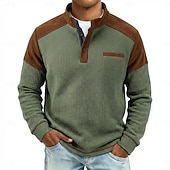 economico T-shirt in maglia waffle-Per uomo Maglietta Waffle Maglietta Maglia Henley a nido d'ape Manica Lunga Henley Primavera &amp; Autunno Tinta unica Patchwork Tradizionale / Vintage Casual Blocco di colore Puro Casuale Casa All'aperto