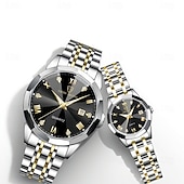 baratos Relógios Quartz-relógios de casal, masculinos &amp;Relógios femininos de luxo e charme, com detalhes em strass, função de calendário, visor com luz noturna, relógios casuais e modernos, acessórios perfeitos para