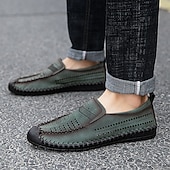 Недорогие Туфли-слипоны для повседневной носки-Мужские зеленые повседневные слипоны из искусственной кожи, удобная и дышащая обувь для отдыха на пляже и летнего расслабления.