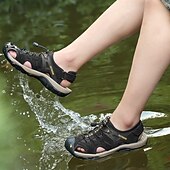 voordelige Buitensandalen-Gele outdoor wandelschoenen voor heren van imitatieleer, waterdichte en sneldrogende sandalen voor buitenavonturen, strandvakanties en reizen.