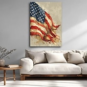cheap Holiday Paintings-America 250 Years Handmade Oil Painting Canvas Wall Art Decoration American Flag Stars Stripes for Home Decor Rolled Frameless Unstretched Painting
