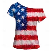 Χαμηλού Κόστους Αριστος-250ή Επέτειος ΗΠΑ Ρετρό / Βίντατζ Δεκαετία '80 Κοντομάνικο Ένας Ώμος Κοντά μανίκια Σημαία ΗΠΑ Φανταχτερή Φόρεμα Γυναικεία 4η Ιουλίου Ημέρα της ανεξαρτησίας Ενηλίκων Φανέλα
