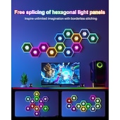 رخيصةأون أضواء زخرفية ذكية-٦/٨/١٠/١٢/٢٤ قطعة من مصابيح قرص العسل السداسية، ألواح جدارية LED تعمل بالصوت، إضاءة RGB معيارية يمكنك تركيبها بنفسك، تحكم عبر تطبيق بلوتوث، ديكور لغرفة الألعاب، غرفة النوم، غرفة المعيشة، تعمل بمنفذ