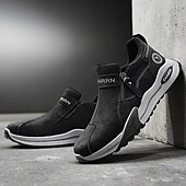 cheap Slip-On Casual Shoes-Men's Khaki and Black Slip-On Sneakers with Side Zipper, Lightweight Athletic Casual Shoes for Daily Walking, Travel and Outdoor Activities