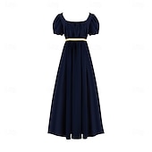 preiswerte Kleid-Retro Vintage Mittelalterlich Renaissance Knöchellänge Kleid Ballkleid Kleid im Regency-Stil Kurze Ärmel Prinzessin Dame Einfarbig Quadrathals Kostüm Damen königlich Halloween Karneval Leistung