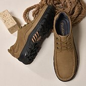 abordables Zapatos Informales con Cordones-Zapatos con cordones de piel sintética de ante color caqui para hombre, zapatillas informales antideslizantes y resistentes para senderismo y actividades al aire libre.
