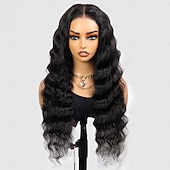 baratos Perucas de seda frontais de cabelo natural-Peruca de cabelo humano natural com cor natural, descolorida, com nós em renda 5x5, ondas profundas e soltas, densidade de 150%, 56-76 cm (22-30 polegadas), para mulheres negras.